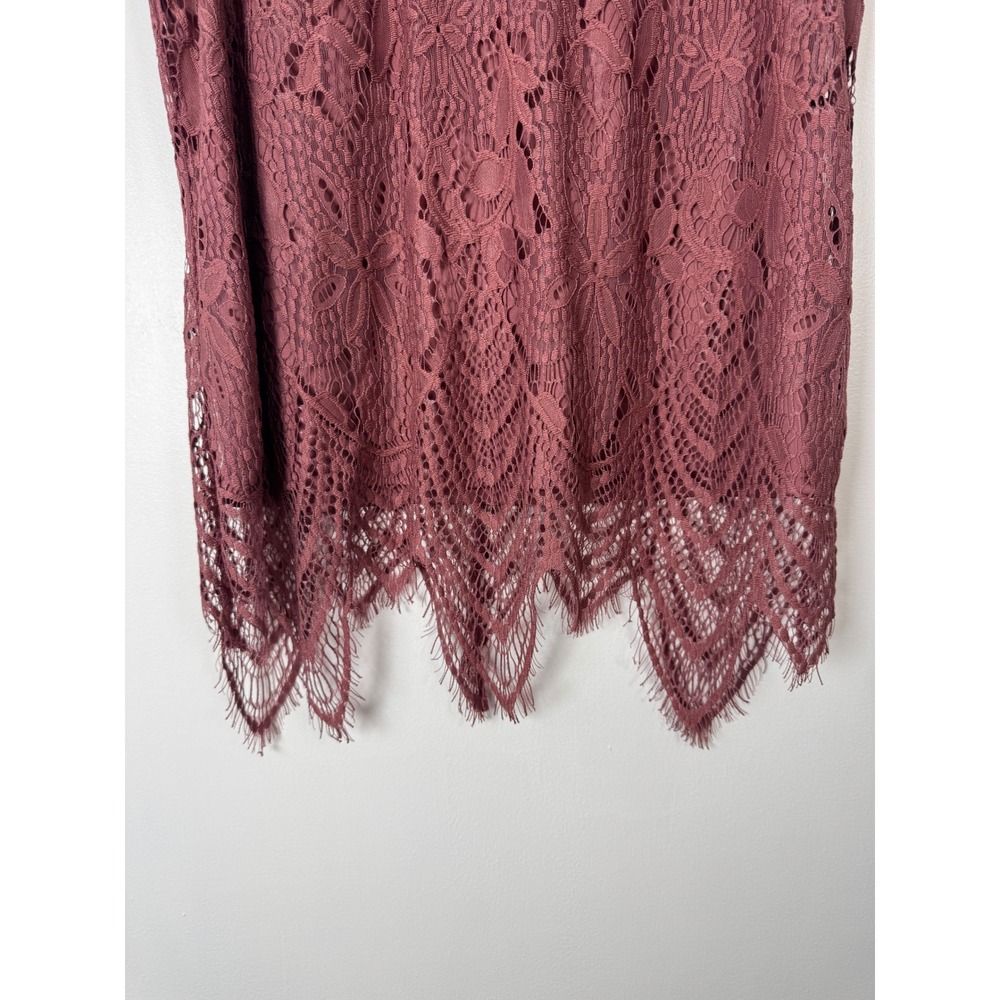 Boho Vanity Women LG Tank Top Mauve Floral Lace Handkerchief Eyelash Hem Lined - Picture 8 of 8